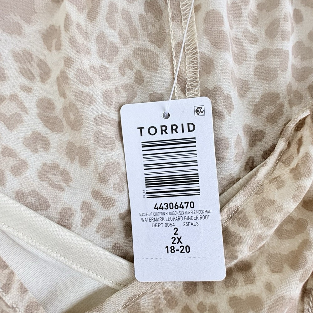 Torrid Leopard Maxi Dress 2X 18 20 Boho Quiet Luxury Blouson Sleeve Ruffle NWT - Picture 7 of 13